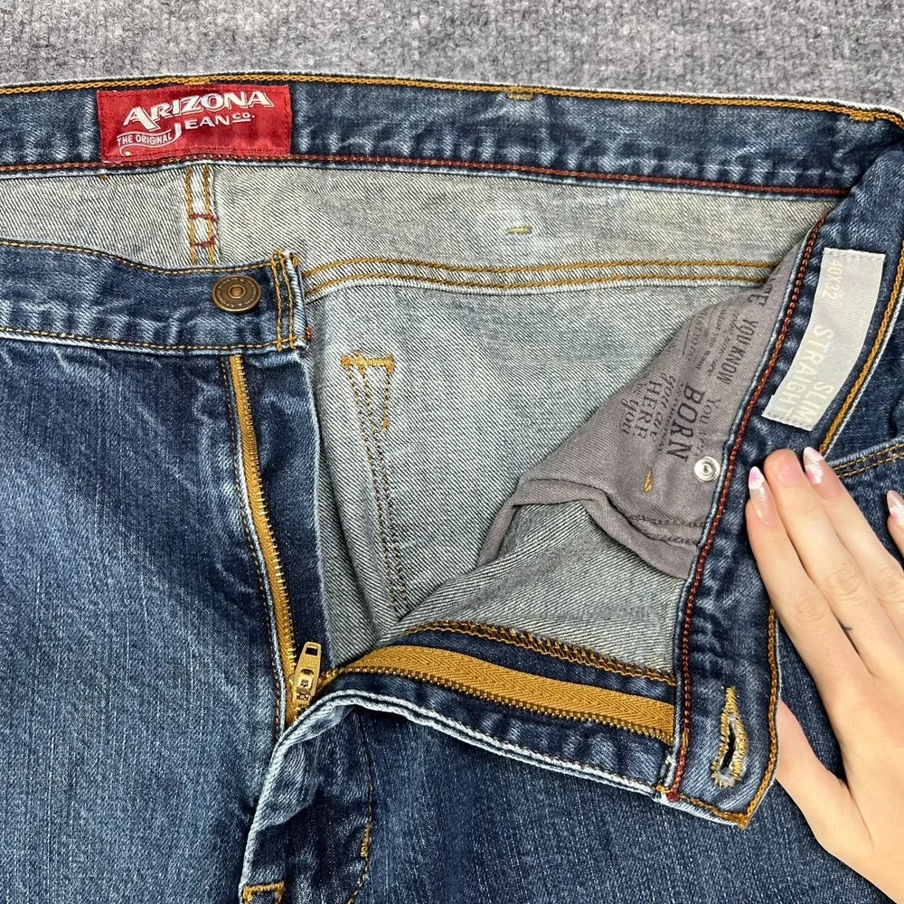 Arizona Jean Co. Slim Straight Jeans Men Blue Denim Cotton Zip Fly Y2K - 41X31.5